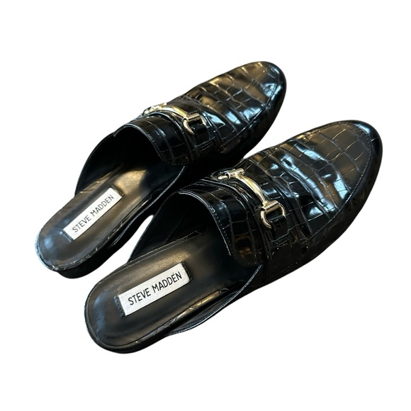 Steve Madden Kandi black crocodile embossed slip on mules with horse bit detail - Picture 5 of 12